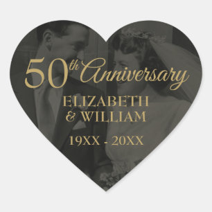 50th Wedding Anniversary Photo Gold Text Heart Sticker