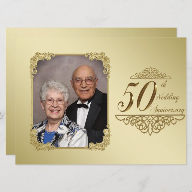 50th Wedding Anniversary Photo Invitation Card (Front/Back)