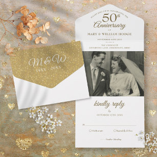 50th Wedding Anniversary Photo Monogram All In One Invitation
