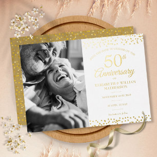 50th Wedding Anniversary Photo Save the Date Gold