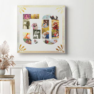 50th Wedding Anniversary Photo White Gold Art Deco Canvas Print