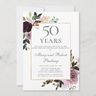 50th Wedding Anniversary Purple Mauve Pink Floral Invitation