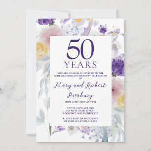 50th Wedding Anniversary Purple Pink Floral Invitation