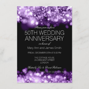 50th Wedding Anniversary Purple Sparkling Lights Invitation