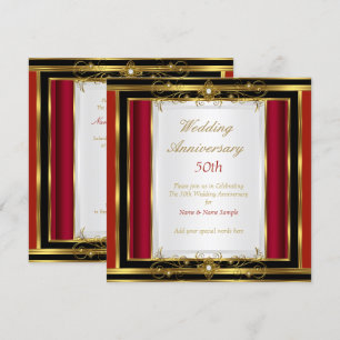 50th Wedding Anniversary Red Gold Black White Invitation