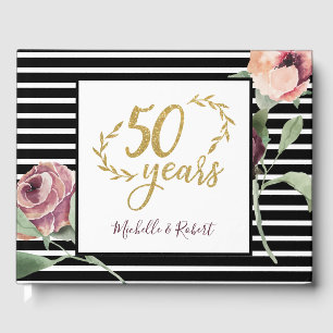 50th Wedding Anniversary Red Rose Gold Glitter Guest Book