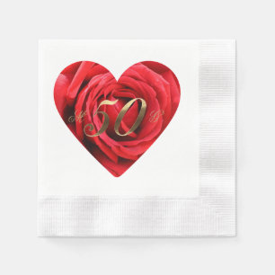 50th Wedding Anniversary Red Roses Heart Elegant Napkin