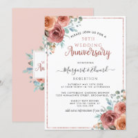 50th Wedding Anniversary, Rose Gold, Mint Floral