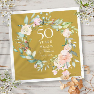 50th Wedding Anniversary Roses Floral Golden Napkin