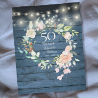 50th Wedding Anniversary Rustic Blue Wood Floral