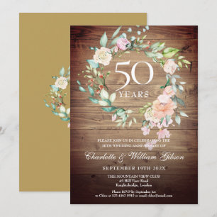 50th Wedding Anniversary Rustic Roses Floral Invitation
