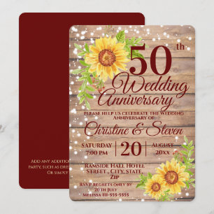 50th Wedding Anniversary Rustic Sunflower Invitation