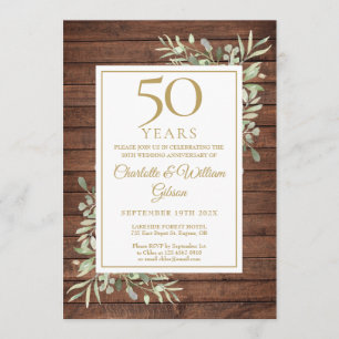 50th Wedding Anniversary Rustic Wood Greenery Invitation