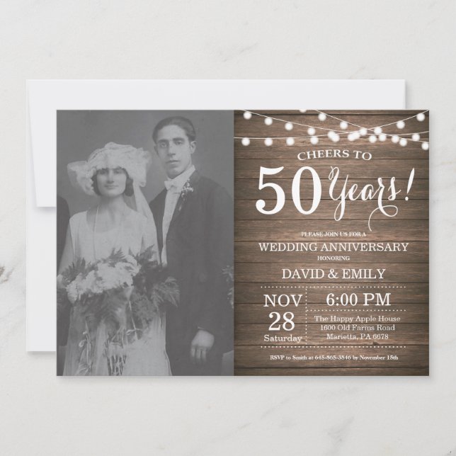 50th Wedding Anniversary Rustic Wood Invitation (Front)
