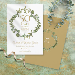 50th Wedding Anniversary Save the Date Greenery  Invitation