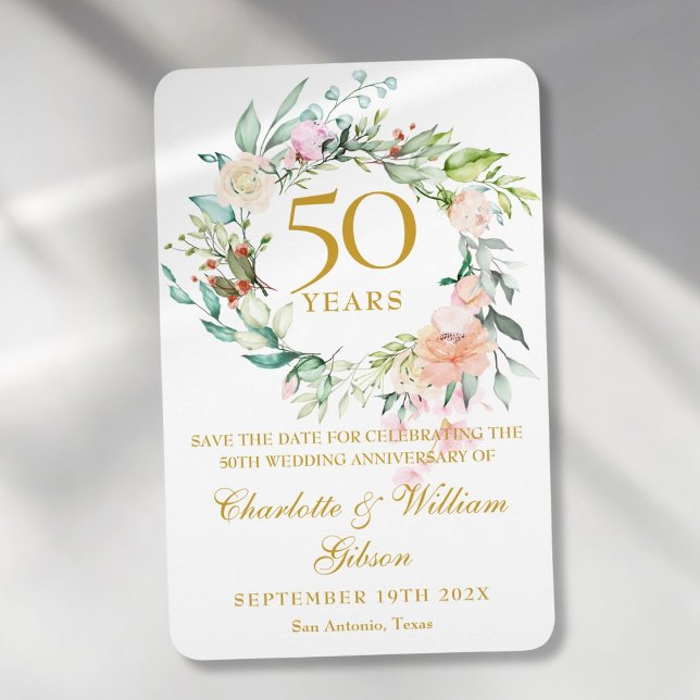 50th Wedding Anniversary Save the Date Rose Floral Magnet (50th Wedding Anniversary Save the Date Rose Floral Magnet)