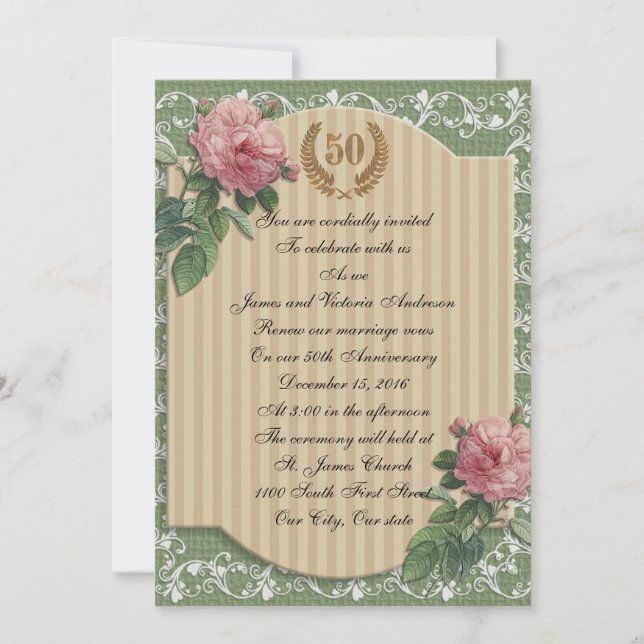 50th Wedding anniversary shabby chic invitation (Front)