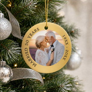 50th wedding anniversary silver photo ceramic ornament