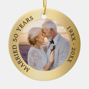 50th wedding anniversary silver photo ceramic ornament