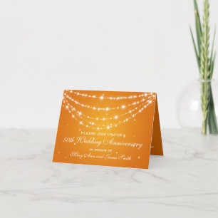 50th Wedding Anniversary Sparkling Chain Orange Invitation