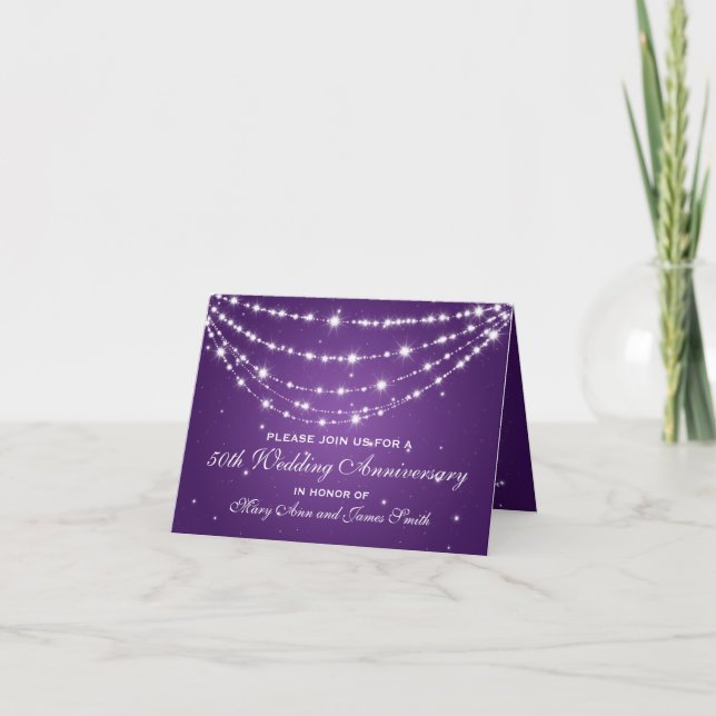 50th Wedding Anniversary Sparkling Chain Purple Invitation (Front)