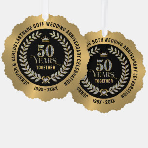 50th wedding Anniversary Sparkling Laurel Wreath Tree Decoration Card