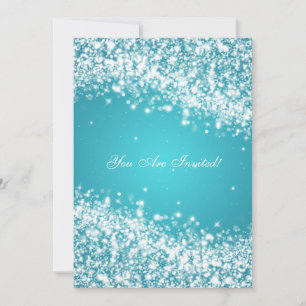 50th Wedding Anniversary Sparkling Wave Blue Invitation