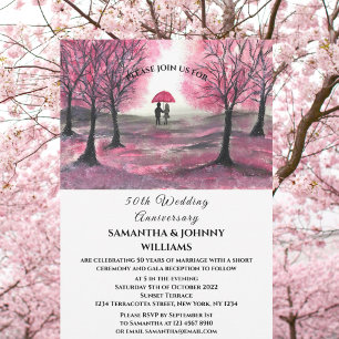 50th Wedding Anniversary Spring Couple Pink Forest Invitation