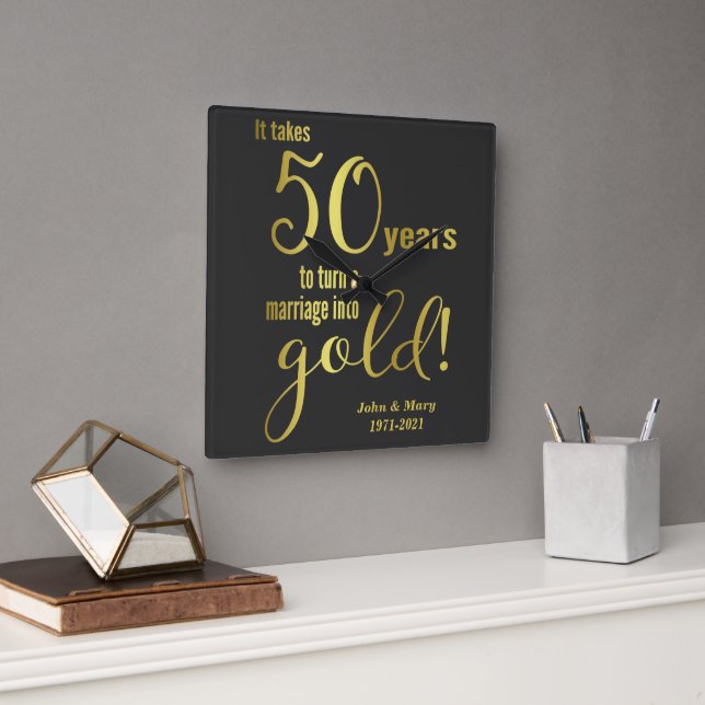 50th Wedding Anniversary Square Wall Clock (Office)