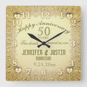 50th Wedding Anniversary Square Wall Clock