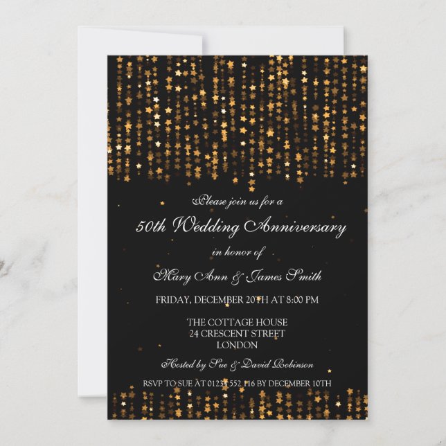 50th Wedding Anniversary Star Confetti Gold Invitation (Front)