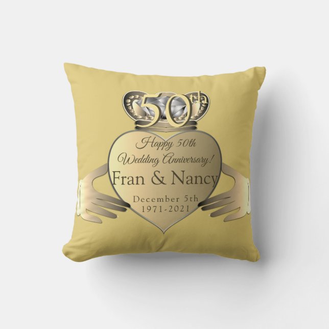 50th Wedding Anniversary Text Claddaugh  Cushion (Front)