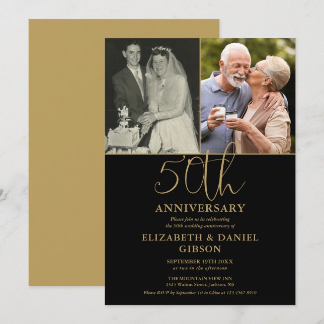 50th Wedding Anniversary Then And Now 2 Photo Invitation (Front/Back)