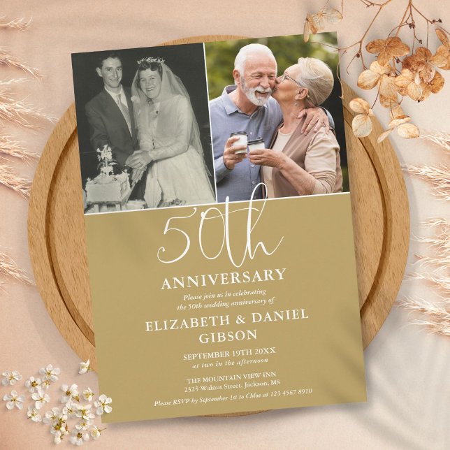 50th Wedding Anniversary Then And Now 2 Photo Invitation (50th Wedding Anniversary Then And Now 2 Photo Invitation)