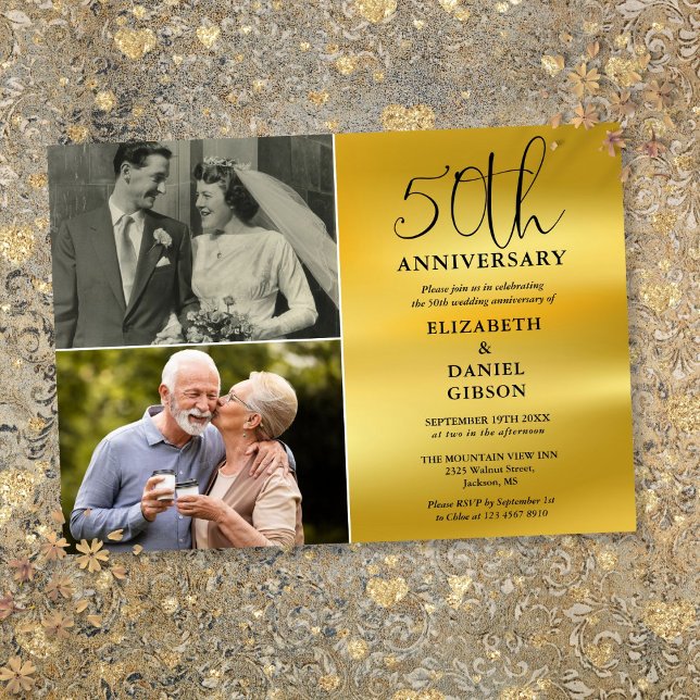 50th Wedding Anniversary Then And Now 2 Photo Invitation (50th Wedding Anniversary Then And Now 2 Photo Invitation)