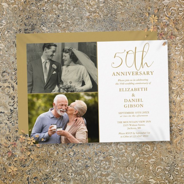 50th Wedding Anniversary Then And Now 2 Photo Invitation (50th Wedding Anniversary Then And Now 2 Photo Invitation)