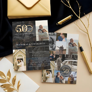 50th Wedding Anniversary Then & Now Photo Collage Invitation