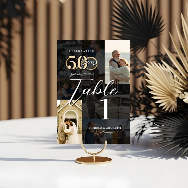 50th Wedding Anniversary Then & Now Photo Collage Table Number (50th Wedding Anniversary Then & Now Photo Collage Table Number)
