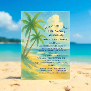 50th Wedding Anniversary Tropical Beach Coastal Invitation