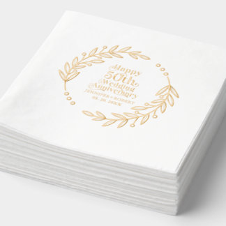 50th Wedding Anniversary Typography Gold Wreath Foil Napkins