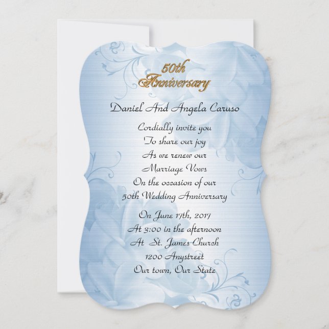 50th Wedding anniversary vow renewal blue satin Invitation (Front)