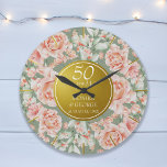 50th Wedding Anniversary Watercolor Floral Gold Large Clock<br><div class="desc">50th Wedding Anniversary Watercolor Floral Gold Design. Personalise with your names,  and date.</div>