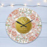50th Wedding Anniversary Watercolor Floral Gold Large Clock<br><div class="desc">50th Wedding Anniversary Watercolor Floral Gold Design. Personalise with your names,  and date.</div>