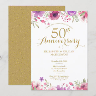 50th Wedding Anniversary Watercolor Floral Invitation