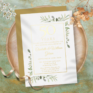 50th Wedding Anniversary Watercolor Greenery Gold