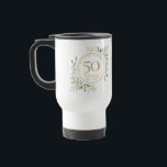 50th Wedding Anniversary Watercolor Leaves  Travel Mug<br><div class="desc">Featuring delicate soft watercolor leaves,  this chic botanical 50th wedding anniversary design can be personalised with your special fiftieth-anniversary information in elegant gold text. Designed by Thisisnotme©</div>