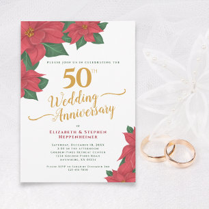 50th Wedding Anniversary Watercolor Red Poinsettia Invitation