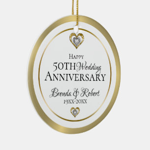 50th Wedding Anniversary White and gold Ceramic Ornament