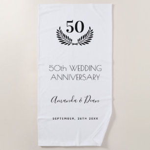 50th wedding anniversary white black wreath beach towel