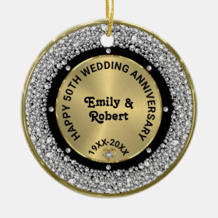 50th wedding Anniversary white diamonds & gold Ceramic Ornament